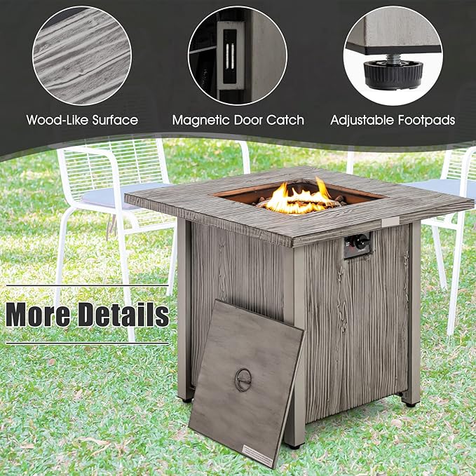 Giantex 28” Patio Fire Pit Table - 2-in-1 40,000 BTU Gas Square Fire Table with Lid & Lava Rocks, Metal Frame, PVC Protective Cover, CSA Certificated Propane Fire Pits for Outside, Poolside, Backyard
