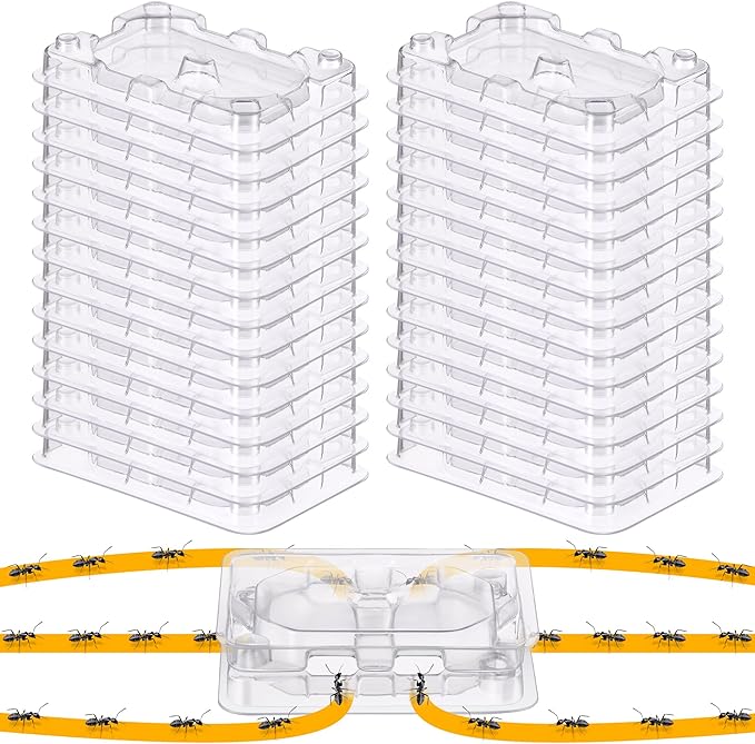 Qualirey 32 Pcs Ant Bait Stations Reusable (Bait NOT Included), Multi Surface Ant Killer Trap for Home, Control for Indoor and Outdoor Use, Roach Station for Common Household (16 Set, Standard Size)