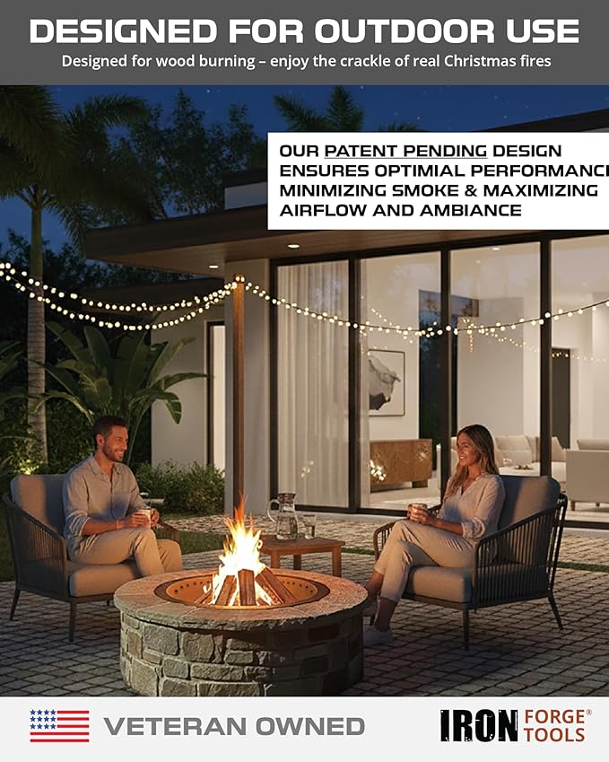 Iron Forge Tools Smokeless Firepit - 36 inch Outer/30 inch Inner Round Fire Ring Insert Liner - Heavy Duty Metal Permanent Outdoor Fire Pit Ring (36x30x10) Utility Patent Pending
