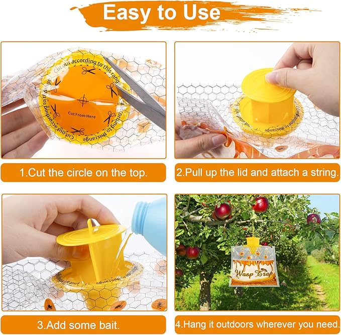 6 Pack Disposable Wasp Traps Outdoor Hanging Yellow Jacket Trap Carpenter Bee Traps for Outside Hornet Trap Carpenter Bee Killer Wasp Catcher for Bug Flying Insect Outdoor