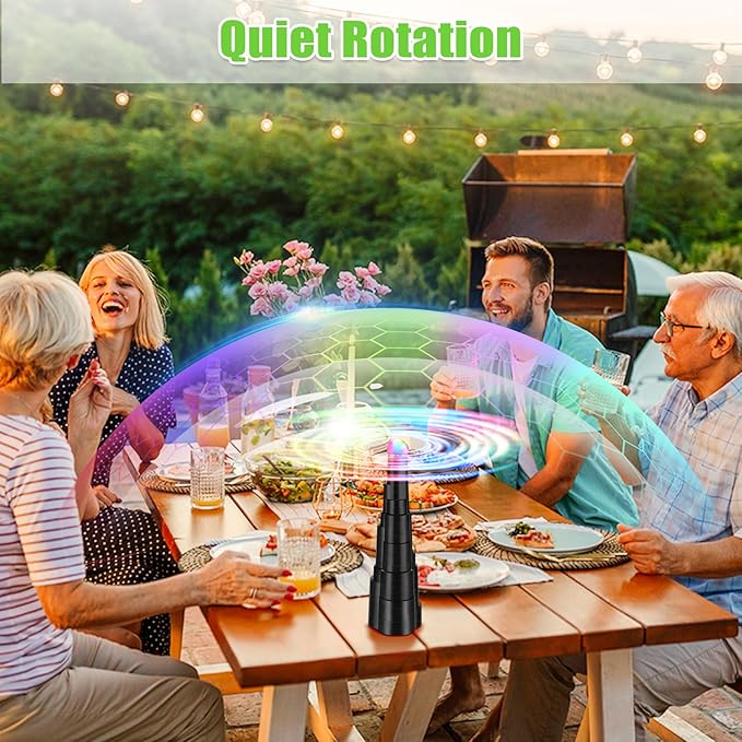 Fly Fans for Tables, Rechargeable Fly Fan for Outdoor Table, Food Fan Table Top with Colorful Light, Fly Spinner for Home Party Picnic, Restaurant, Camping