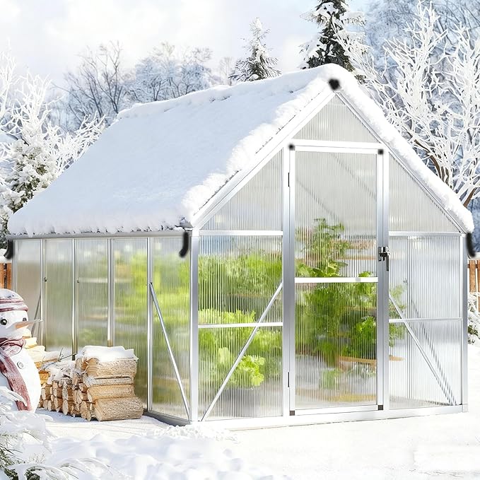 GAOMON 8x10 FT Outdoor Greenhouse with Roof Vent, Heavy Duty Aluminum Polycarbonate Greenhouses, Easy Assembly, Lockable Door, Large Walk-in Greenhouse for Patio, Backyard, Garden