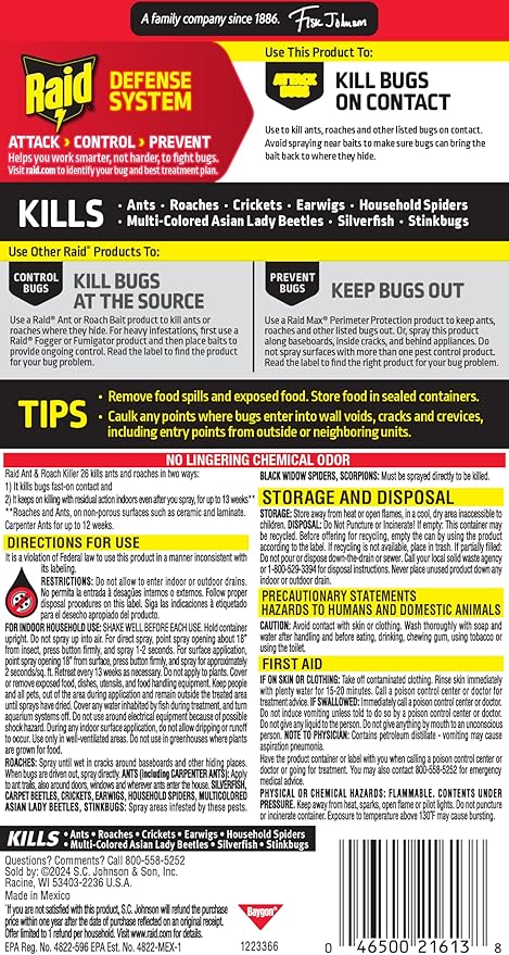 Raid Ant & Roach Killer Spray For Listed Bugs, Keeps Killing for Weeks, Fresh Scent, 17.5 oz