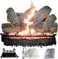 30" Premium Gas Logs - Match Light Kit Included - for Natural Gas Vented Fireplaces - Blazing Oak Design (Logs + Match Light Kit)
