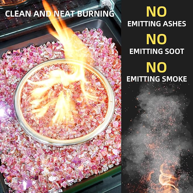GasSaf 1/4 Inch Fire Glass Reflective Tempered Fireglass Cut Crushed FireGlass for Fire Pit, Fireplace, Replaces Existing Gas Logs & Lava Rocks (10 Pound)(Rose Gold)