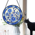 AMDERVEN Stained Glass Window Hanging, Blue and White Plum Blossom Sun Catcher for Door Home Decor Flowers Suncatcher Christmas Mother's Day Birthday Gifts for Women Men Mom and Nana 7.8 in