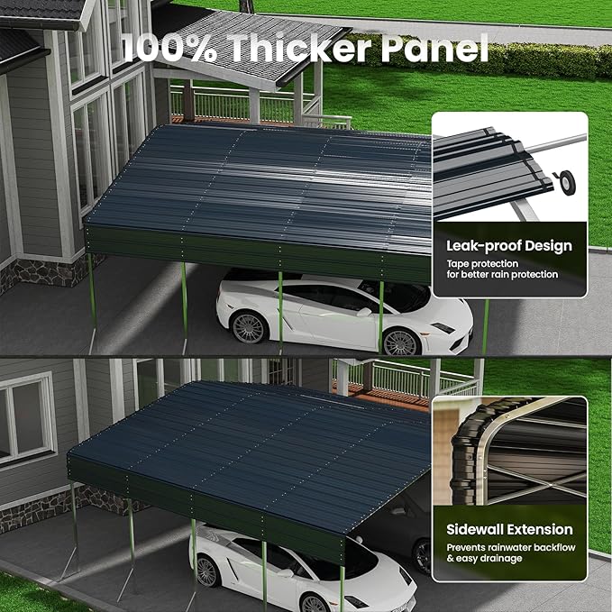 20x20 FT Heavy Duty Metal Carport Kit, All-Weather Shelter for Cars, Trucks & Outdoor Storage, Galvanized Steel Frame with Cover, Easy Assembly Garage Alternative