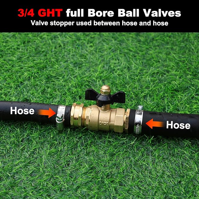 Garden Hose Brass Shut Off Valve Full Flow, No Restricted-Flow Water Shut-Off Connector, 3/4" GHT x 3/4" GHT Garden Hose Full Port Ball Valve Adapter (Butterfly Handle 2PCS)