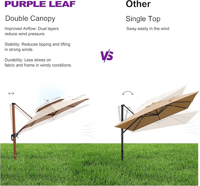 PURPLE LEAF 13ft Patio Umbrella Outdoor Round Umbrellas Large Cantilever Umbrella Windproof Offset Umbrellas Heavy Duty Sun Umbrella for Garden Deck Pool Patio, Beige