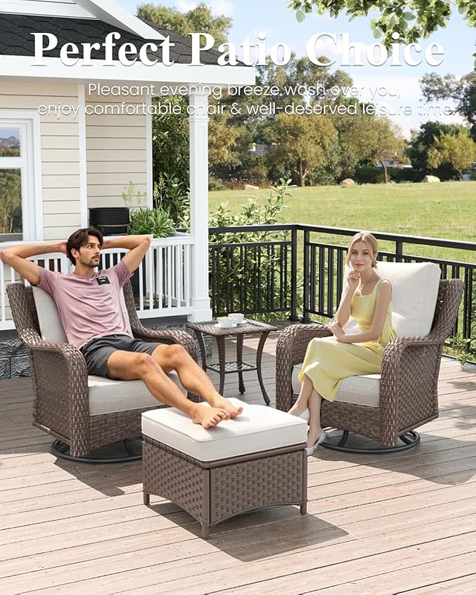 LayinSun 9 Piece Wicker Outdoor Furniture Set with 6-inch Comfy Cushions, High Back Patio Furniture Set with Swivel Rocking Chairs and Side Table