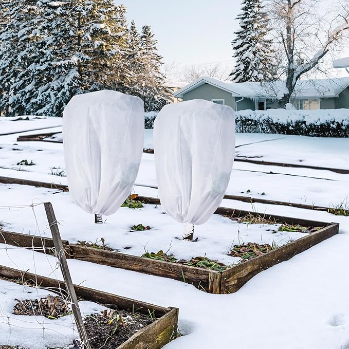 2-Pack Plant Covers Freeze Protection 42" x 45" 2.2 oz, Frost Cloth Plants Jacket Drawstring Tree Cover for Outdoor Plants, Shrub Potted Plants Winter