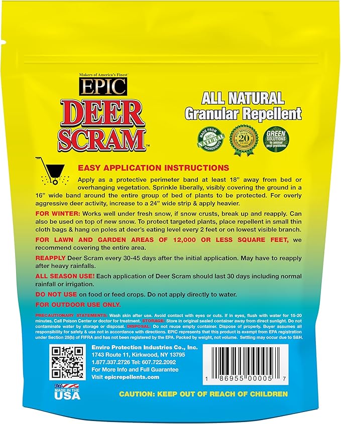 Epic REPELLENTS Deer Scram All Natural Granular Repellent - All-Natural, Animal, People and Pet Safe Granule (10 lb Bag)