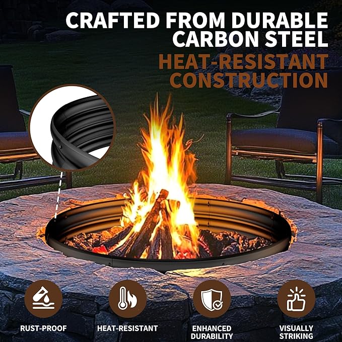 48 Inch Fire Pit Ring,Large Fire Pit for Outside Wood Burning, Fire Pits & Outdoor Fireplaces with High-Temperature Coating for Backyard, Bonfire, Camping, Beach(4x4 FT)