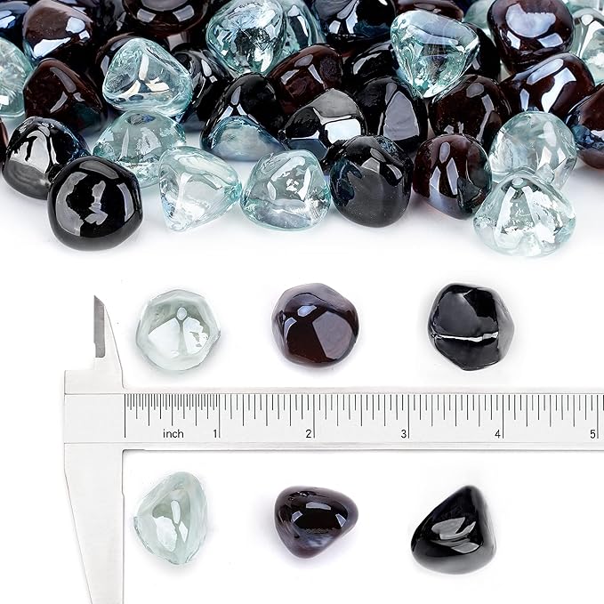 Stanbroil 10-Pound Blended Fire Glass Diamonds - 1/2 inch Fire Glass Blended Onyx Black, Crystal Ice, Amber Luster for Indoor and Outdoor Gas Fire Pits and Fireplaces