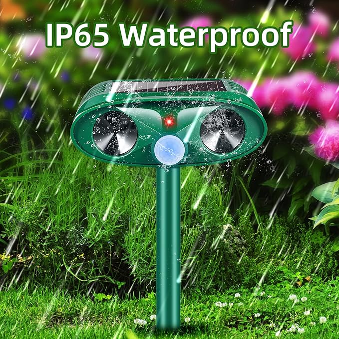 2026 Upgraded Solar Ultrasonic Animal Repellent Outdoor, Deer Repellent Devices & Cat Deterrent with Motion Sensor, Waterproof Solar Animal Repeller for Squirrel Dog Raccoon Rabbit for Yard Garden