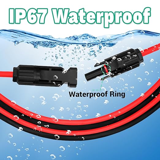 25 FT Solar Extension Cable, 10 AWG(6 mm²) Solar Panel Wire with 2 Pairs Female and Male Solar Connectors, PV Cable for Home, Boat, RV, Travel, Photovoltaic Systems(25FT Red + 25FT Black)