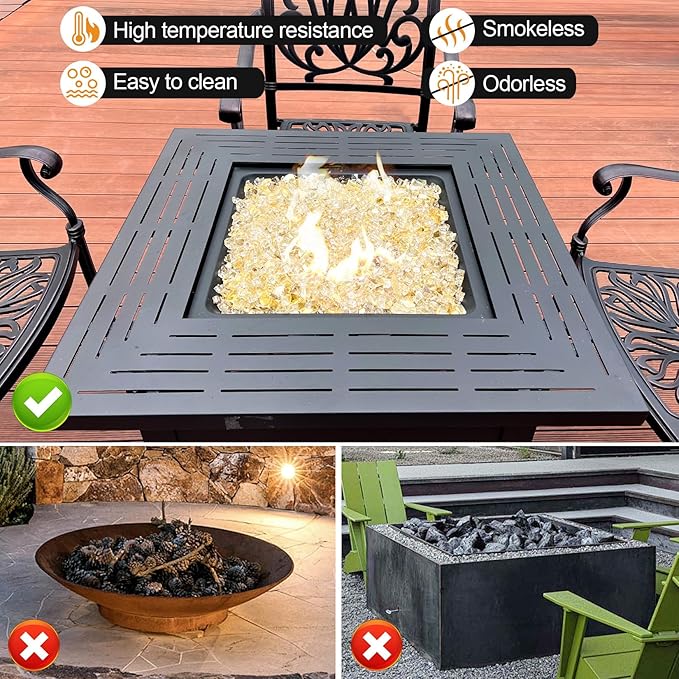 GasSaf 1/2 Inch Fire Glass Reflective Tempered Fireglass Cut Crushed FireGlass for Fire Pit, Fireplace, Replaces Existing Gas Logs & Lava Rocks (10 Pound)(Gold Reflective)
