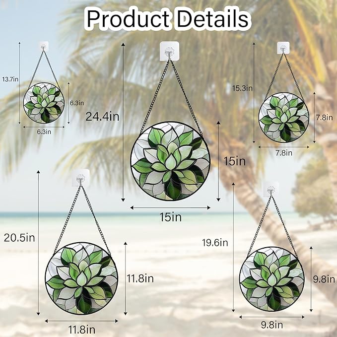 CRISGIF Stained Glass Window Hanging - Ireland Green Plants Suncatcher for Doors Garden Succulent Sun Catchers Decor Mother's St. Patrick's Day Birthday for Women Men Mom Nana 11.8 in