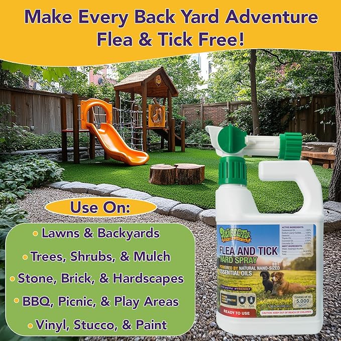 Trifecta Flea and Tick Ready to Use Outdoor Spray for Yards | All Natural Flea and Tick Prevention for Yards with Essential Oils | Pet and Family Safe | Hose-End Sprayer for up to 5,000 Sq Ft