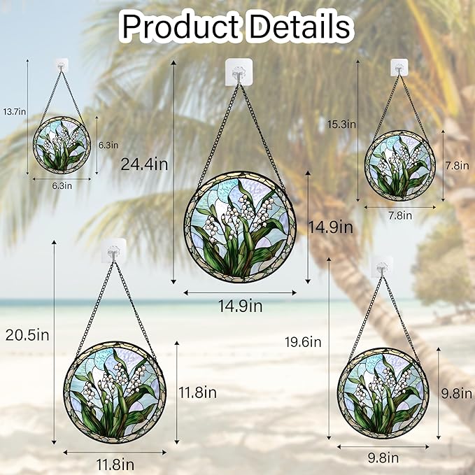AMDERVEN Stained Glass Window Hanging, White Green Lily of The Walley Flowers Sun Catcher for Door Home Decor Plants Suncatcher Christmas Mother's Day Birthday Gifts for Women Men Mom Nana 15 in