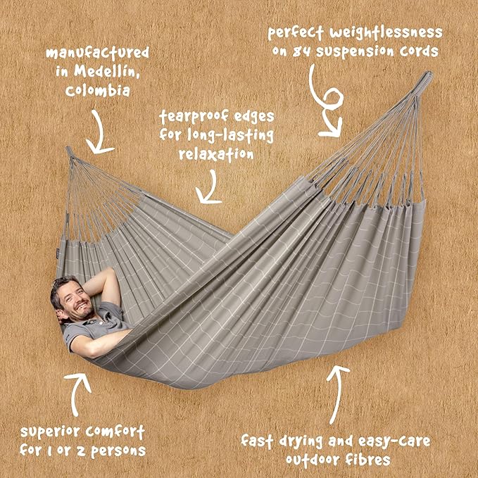 LA SIESTA Brisa Classic Hammock, Handmade, Weather-Resistant, Tear-Resistant Hammock for Indoor & Outdoor Relaxation, Size-King - Almond