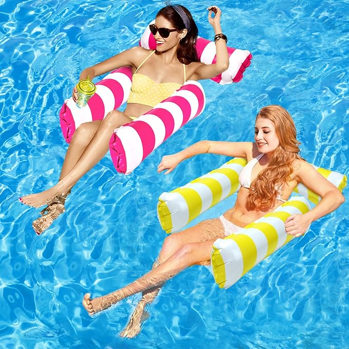 2 Pack Inflatable Pool Floats 4-in-1 Pool Hammock with Bottom Mesh 3 Tubes Inflatable Hammock for Adults,Portable Floating Chair Bed for Travel, Swimming Pool Hot Tub