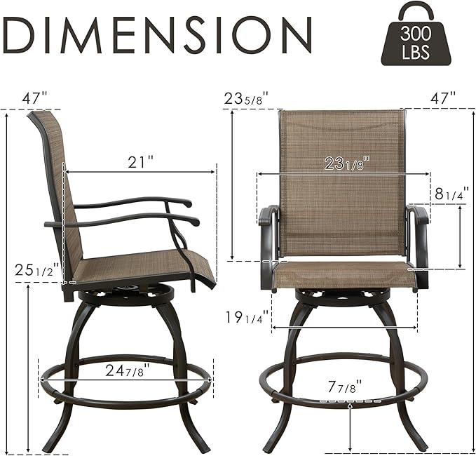 Kozyard Isabella Outdoor Patio High Swivel Bar Stools/Chairs,Counter Height Tall Patio Swivel Chairs, for Bistro Set for 2, Backyard, Cafes, Bistro, Restaurants and Chic Bars (Textilence)