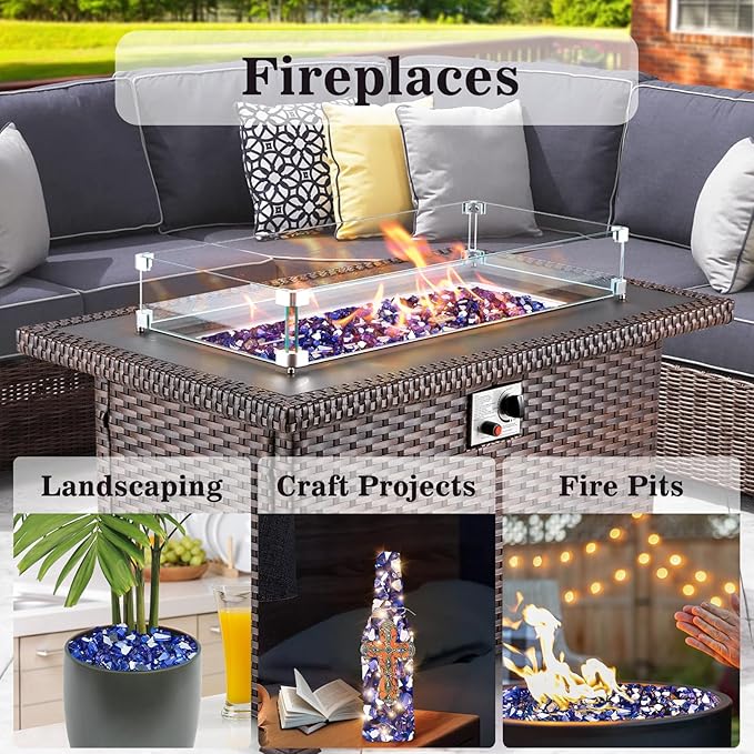 GRISUN Cobalt Blue Fire Glass for Fire Pit, 20 Pounds 1/4 Inch High Luster Reflective Tempered Glass Rocks for Natural or Propane Fireplace, Safe for Outdoors and Indoors Firepit Glass