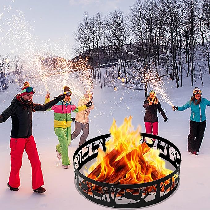 Outdoor Metal Fire Pit Ring 36 Inch Portable Heavy Duty Stainless Steel Fire Pit Ring Camping Beach Backyard with Holes
