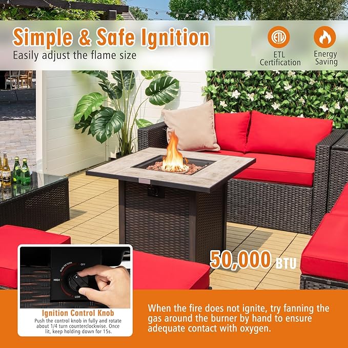 Tangkula 30 Inch Propane Gas Fire Pit Table, Patiojoy 50,000 BTU Square Fire Table with Ceramic Tabletop, PVC Cover & Lava Rocks Included, Perfect for Backyard, Outdoor (Black)