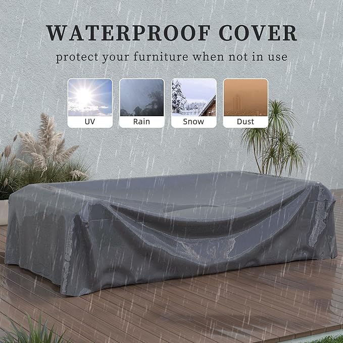 UDPATIO Patio Furniture Set with Fire Pit Table and Swivel Rocking Chairs, 6 Pieces Outdoor Wicker Furniture Set with Waterproof Cover, 4'' Thickened Cushion, Navy