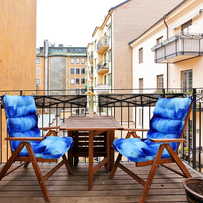 EAGLE PEAK Tufted Outdoor/Indoor High Back Patio Chair Cushions, Set of 2, 46'' x 22'', Tie Dye Blue