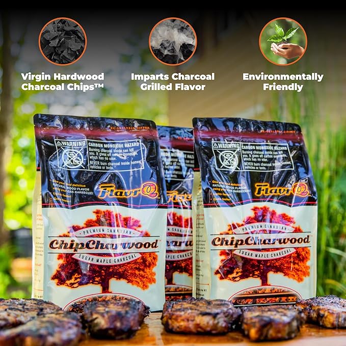 FlavrQ Starter Kit (Charcoal Grid and Charcoal Chips 2lbs) Convert Gas Grill to Charcoal in Minutes - All-Natural Hardwood Charcoal - Save time Compared to Cooking on Conventional Charcoal Grill.