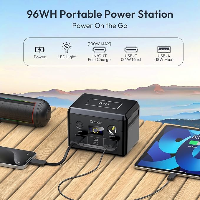 Portable Solar Power Station with Foldable Solar Panel 60W, 110V 300W AC Outlet Solar Power Pack Generator with Panels,100W Fast Charging USB C Power Bank for Camping Laptop Smart Devices RV Outdoor