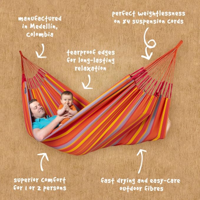 LA SIESTA Brisa Classic Hammock, Handmade, Weather-Resistant, Tear-Resistant Hammock for Indoor & Outdoor Relaxation, Size-King - Toucan
