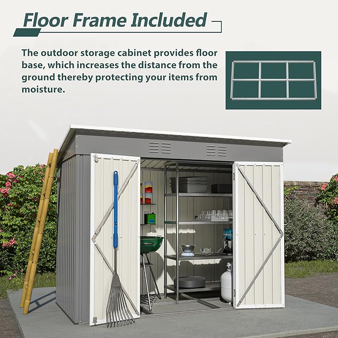 Outdoor Storage Shed, 8 X 4 FT Large Metal Utility Tool Sheds with Floor Frame, Steel Garden Shed for Backyard Garden Patio Lawn