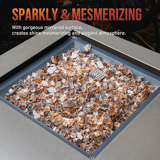 Skyflame High Luster 10-Pound Regular Fire Glass for Fire Pit Fireplace Garden Landscaping Copper 1/2" Size