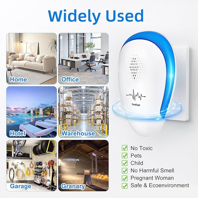 Ultrasonic Pest Repeller 6 Packs, Pest Repellent Ultrasonic Plug In, Repellent Indoor for Roach Killer Indoor Infestation, Mouse, Ant, Spider, Bug, Mosquito and Rodent Pest Control Plug in Bug Catcher