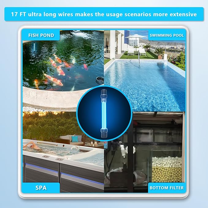 18W Aquarium UV Light for 100-1000 Gallon, UV Pond Water Clarifier for Koi Pond, Swimming Pool, Spa, Large Fish Tank, Cold Plunge UV Light for Pond Algae Control