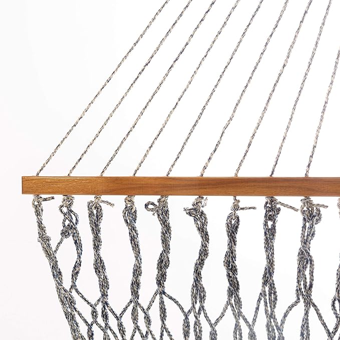 Original Pawleys Island Large Navy DuraCord Rope Hammock – 13 ft. x 55 in., 2-Person, 450 lb Capacity, Oak Spreader Bar, Zinc-Plated Hardware, Handcrafted in The USA