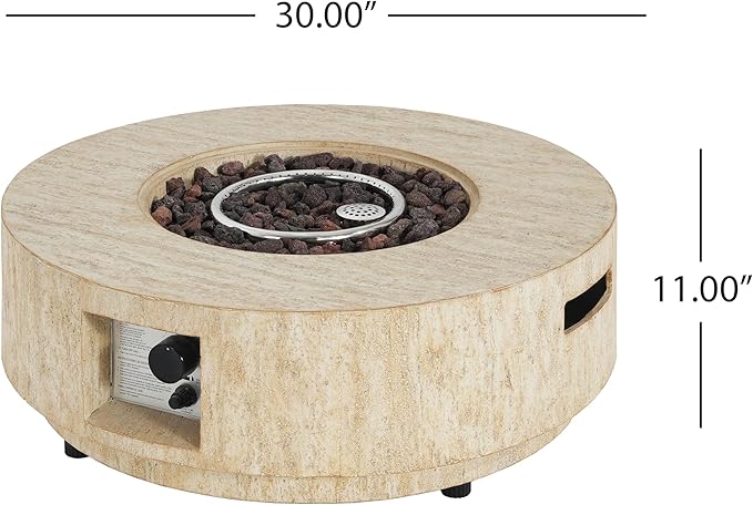 Merax 40,000 BTU Propane Fire Pit Table with Lid, MGO Concrete Outdoor Patio Heater, 2-in-1 Coffee Table with Adjustable Flame, Travertine Beige(Tank Cover Not Provided)
