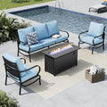 MFSTUDIO 4 Pieces Patio Conversation Sets, All Weather Metal Frame Outdoor Furniture Set Patio Sofas with 1 x 45 Rectangular Propane Fire Table, 1 x 3-Seat Sofa, 2 x Sofa Chairs, Blue Cushion