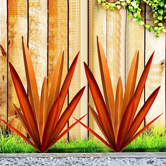 Homight Large Agave Sculpture Rustic Metal Agave Plant Outdoor Interior Decoration Outdoor Lawn Decoration Yard Wooden Posts Matching Garden Suitable for Patio…