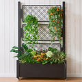 Metal Planter Box with Trellis and Wheels, 72"x46"x16" Large Outdoor Garden Planter for Climbing Plants, Vegetables & Vines, Includes Drainage Holes and Privacy Screen, Black