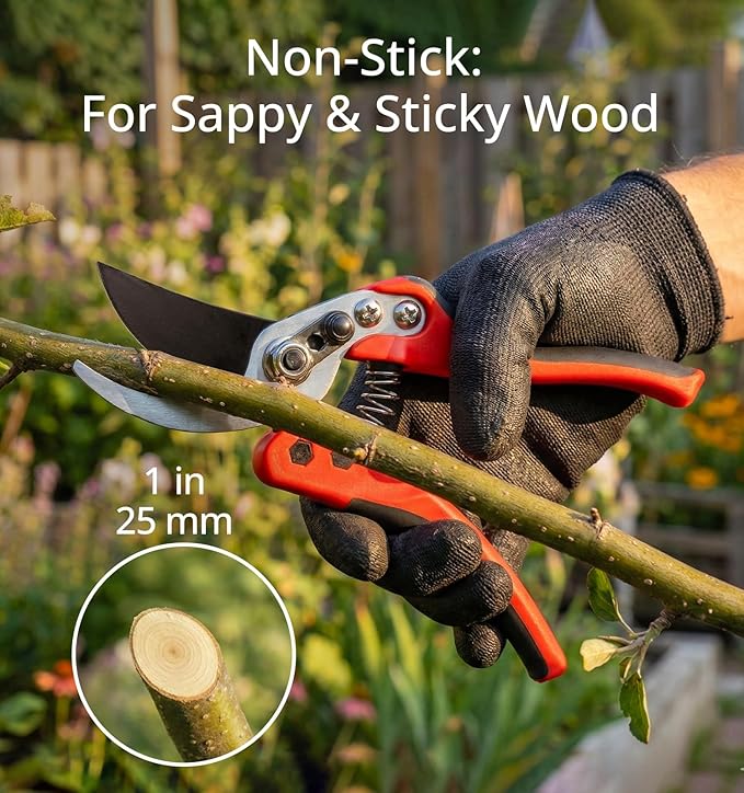 Gardeness Non-stick Coated Blade Bypass Pruning Shears-Garden Clippers For Gardening, Handheld Florist branch cutters - Floral Hand Secateurs with Comfort Grip Handles, Trimming and Yard Work