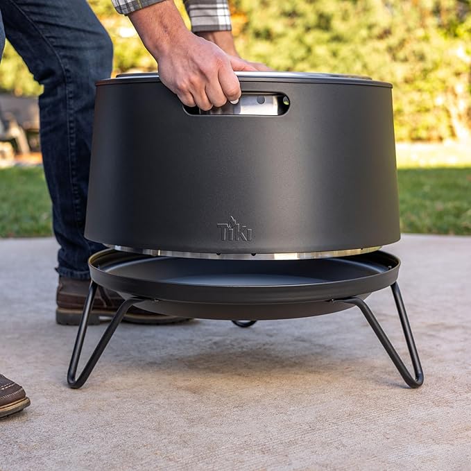 TIKI 20-Inch Smokeless Social Fire Pit, Portable Outdoor Fire Pit with Removable Ash Base, Stand & Cloth Cover – Modern Wood Burning Fire Pit for Patio, Backyard, and Gatherings