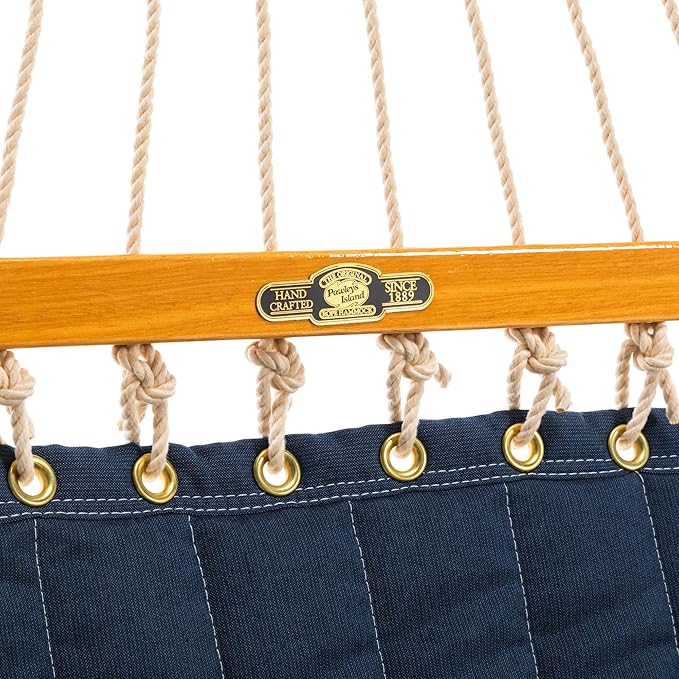 Original Pawleys Island Large Spectrum Indigo Sunbrella Quilted Hammock – 13 ft. x 55 in., 2-Person, 450 lb Capacity, Oak Spreader Bar, Handcrafted in The USA