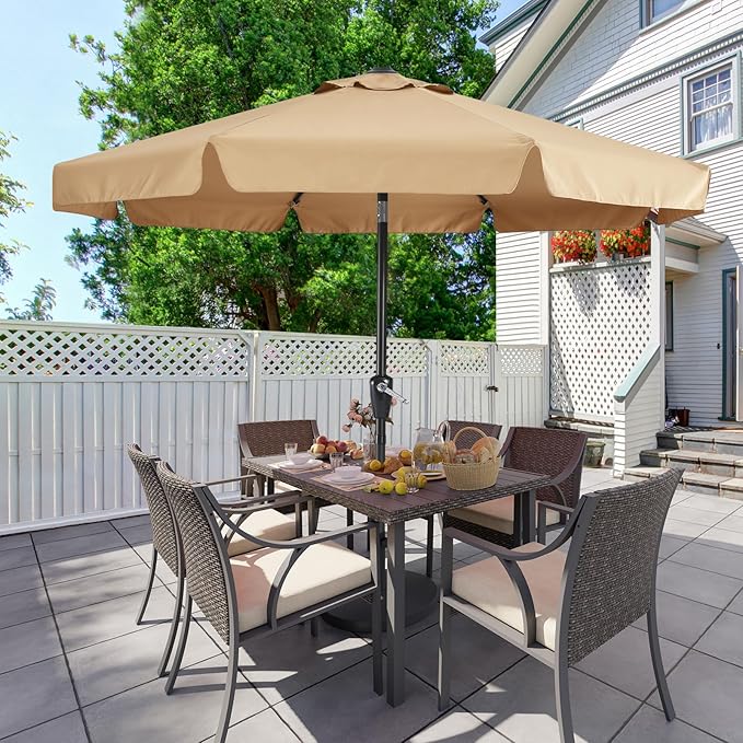 MASTERCANOPY Valance Patio Umbrella for Outdoor Table Market -8 Ribs (9ft, Khaki)