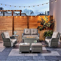 HUMMUH 6-Piece Patio Furniture Set with Fire Pit Table Wicker Outdoor Swivel Rocker Patio Chairs High Back Loveseat Conversation Set for Porch, Backyard, Deck