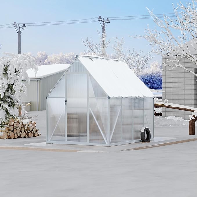 GAOMON 6x7 FT Outdoor Greenhouse with Roof Vent - Heavy Duty Aluminum Polycarbonate Greenhouse, Easy Assembly, Lockable Door, for Patio, Backyard, Garden